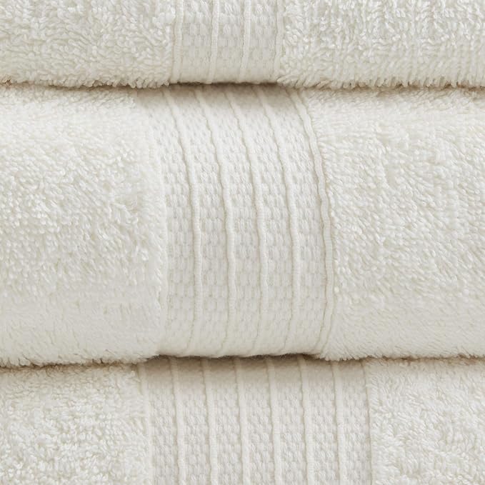 Madison Park Organic 100% Cotton Bathroom Towel Set, Hotel & Spa Quality Highly Absorbent, Quick Dry, Include for Shower, Handwash & Facial Washcloth, Multi-Sizes, Ivory (Pack of 2)