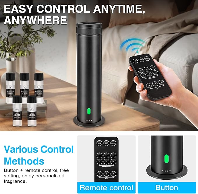 Waterless Scent Diffuser Starter Kit - Suitable for Home and Hotel Series Air Diffuser, 800 Square Inches of Coverage, 5 Kinds of Scented Essential Oils, Remote Control