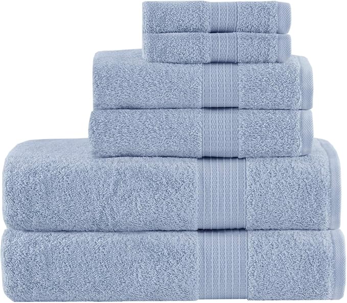 Madison Park Organic 100% Cotton Bathroom Towel Set, Hotel & Spa Quality Highly Absorbent, Quick Dry, Include for Shower, Handwash & Facial Washcloth, Multi-Sizes, Blue