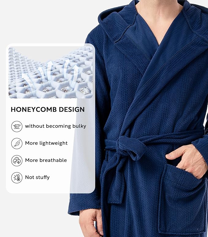 DAVID ARCHY Men's Robe Long Sleeve Lightweight Knit Bathrobe,Comfort Knee Length Hood Sleepwear