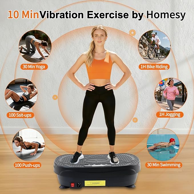 Homesy Vibration Plate Exercise Machine, Vibrating Plate for Lymphatic Drainage, Full Body Shake Platform Board for Home Fitness and Fat Burning, Sport Gym Equipment for Women Men
