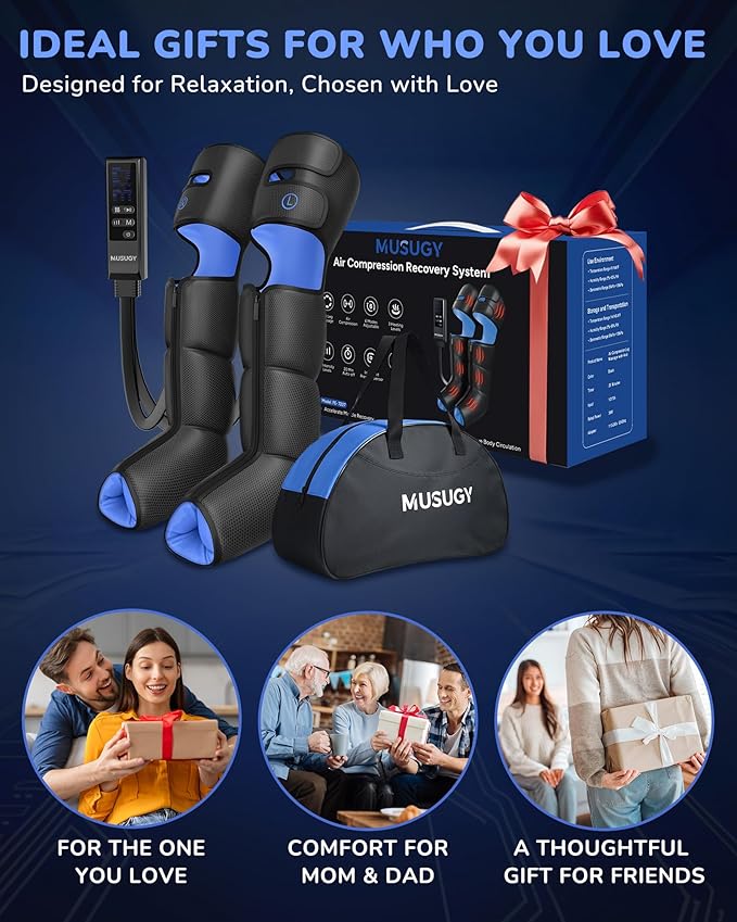 Leg Massager with Heat and Compression : Sequential Compression Boots with 6 Modes,9 Intensity and 3 Heat for Circulation and Pain Relief - Christmas Birthday Gifts for Mom, Dad, Athletes, Gym