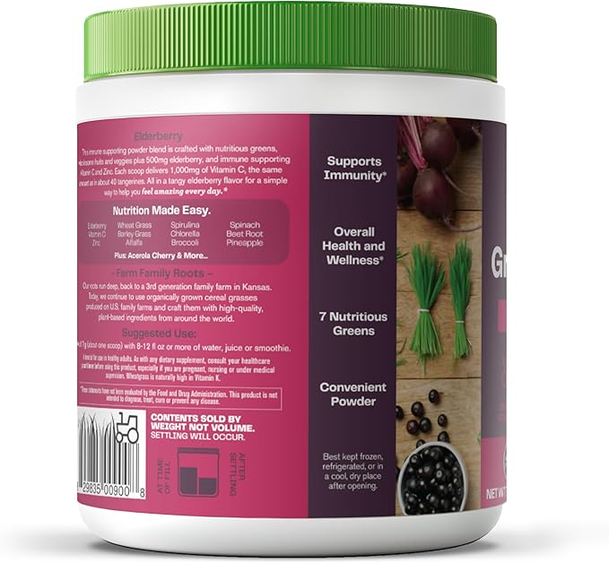 Amazing Grass Greens Blend Superfood for Immune Support: Super Greens Powder Smoothie Mix with Organic Spirulina, Chlorella, Beet Root Powder, Digestive Enzymes & Probiotics, Elderberry, 30 Servings