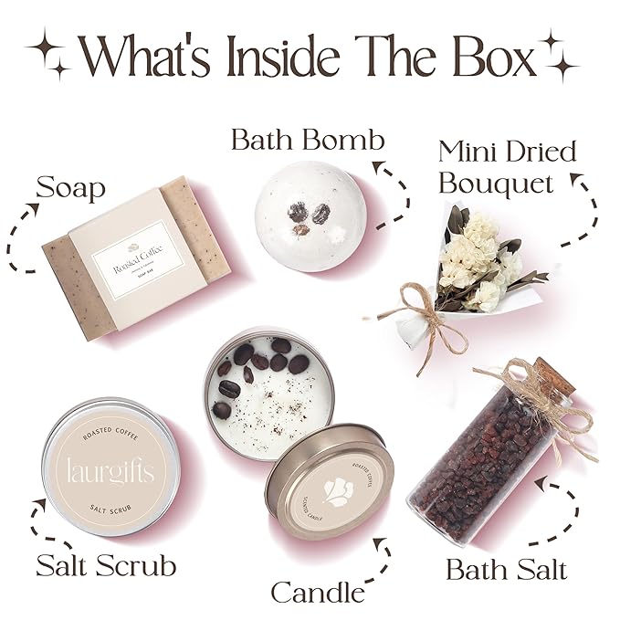 Coffee Spa Gift Baskets for Women – Scented Self Care Shower Essential - Elegant Kit for Mom, Wife, Sister, Friend - Body Bath Set - Aromatic Box for Occasions - Home Spa-Inspired
