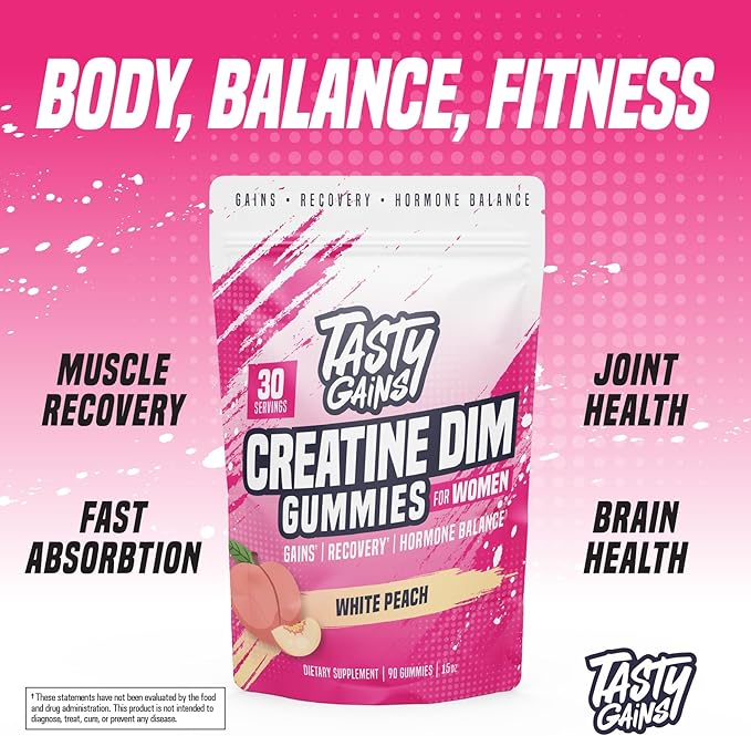 Creatine Gummies for women | 3g Creatine Monohydrate Per Serving | DIM Supplement 100 mg | Estrogen Balance for Women | Hormonal Acne, Hormone Balance, Glute Builder | Pineapple Mango Flavor