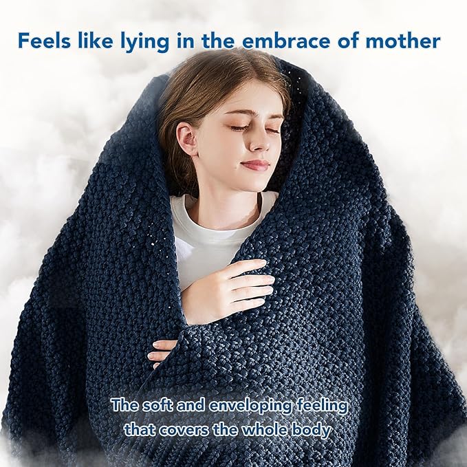 Topcee Knitted Weighted Blanket - 50"x60" 5lbs Cooling Chunky Knit Heavy Blanket for Adults Cable Yarn Knit Decorative No Beads Soft, Cozy and Cooling Weighted Throw Blankets Machine Washable