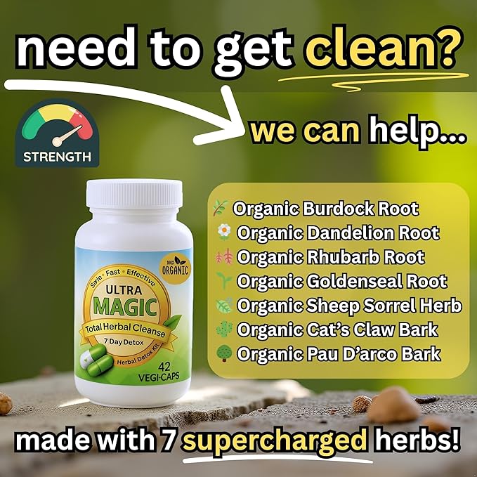 Magic Detox 7 Day Cleanse - Full Body Detox for Toxin Rid, Gut, Kidney & Liver Cleanse - Natural Herbal Detoxify and Cleanser - Non-GMO, Lab Tested, Made in USA - 42 Veg Capsules