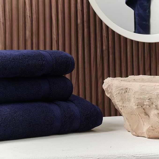SOFE H&L | Olea Luxury Cotton Turkish Bath Towels Set of 4 Navy Blue | Premium, Soft, Durable, Absorbent | Hotel Quality Plush Towels and Thick Towel Sets