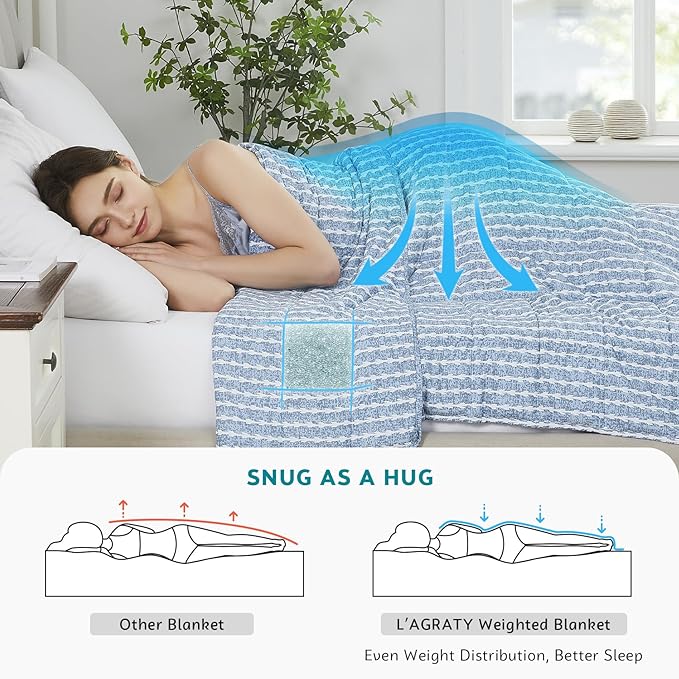 L'AGRATY Weighted Blanket - 60"x80" 20lbs Cooling Breathable Heavy Blanket Microfiber Material with Glass Beads for Adult All-Season Summer Fall Winter Soft Thick Comfort