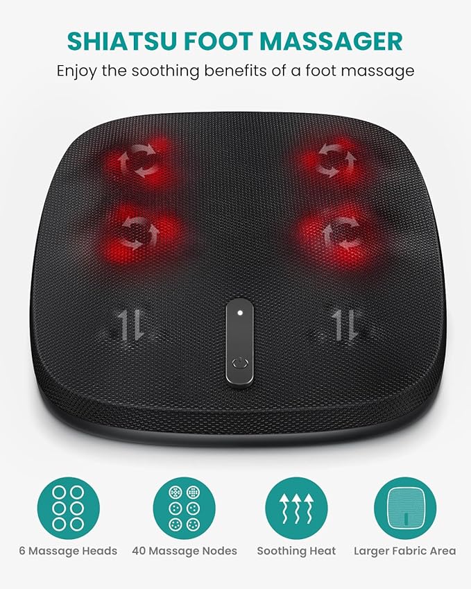 Shiatsu Foot Massager with Heat, Nekteck Electric Kneading Feet Massage Machine for Circulation and Neuropathy Plantar Fasciitis Pain Relief, Home Office Use, Gifts for Women Men Mom Dad Birthday Gift