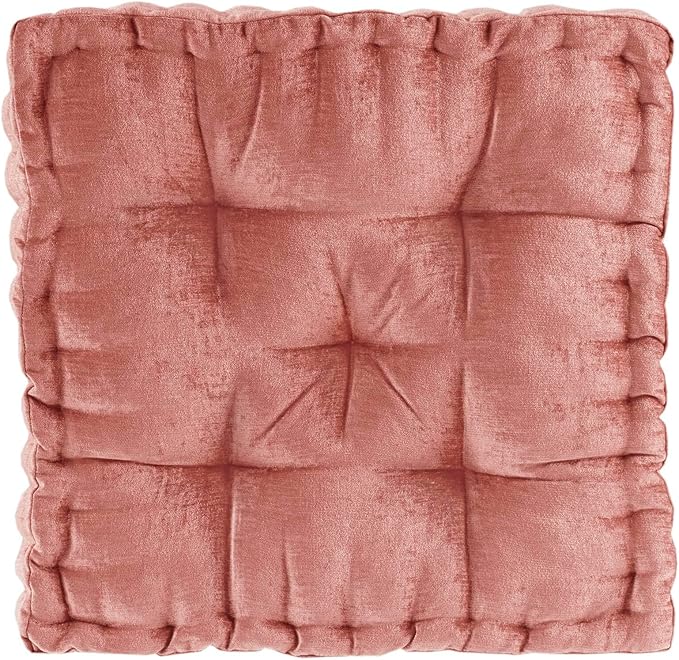 Intelligent Design Azza Floor Pillow, Large Seat Cushions for Adults, Floor Pillow for Meditation or Yoga, Lustrous Chenille Tufted, Scalloped Edges for Bench/Chair Cushion, 20"x20"x5", Dusty Peach
