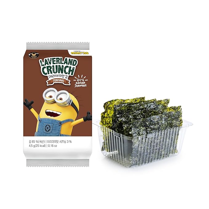 Laverland Crunch Seaweed Snack Teriyaki Flavor 18 Count (2 Packs), Korean Roasted Seaweed, Low Calorie, Vegan and Keto friendly, Gluten Free.