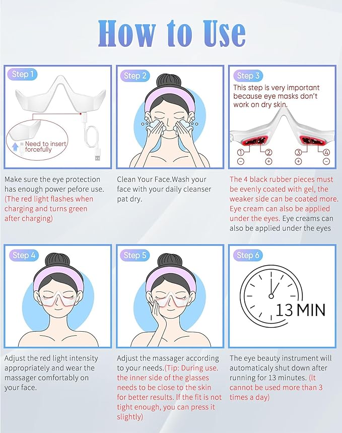 Under-Eye Red Light Therapy Glasses for Women,10 Min Daily Use for Digital Eye Strain Eye Bag Dark Circles Puffiness,39g Ultra Lightweight, Rechargeable