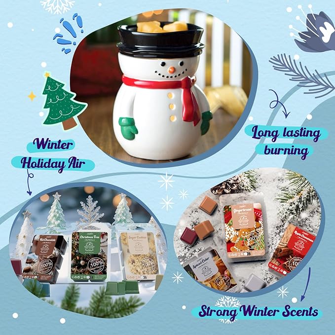 Salubrito Winter Scented Wax Melts, Strong Scented Soy Wax Cubes/Tarts Variety Set - Christmas Tree, Gingerbread, Candy Cane, Spiced Cider, Cranberry, Apple Cinnamon, Sugar Cookies, Hot Chocolate