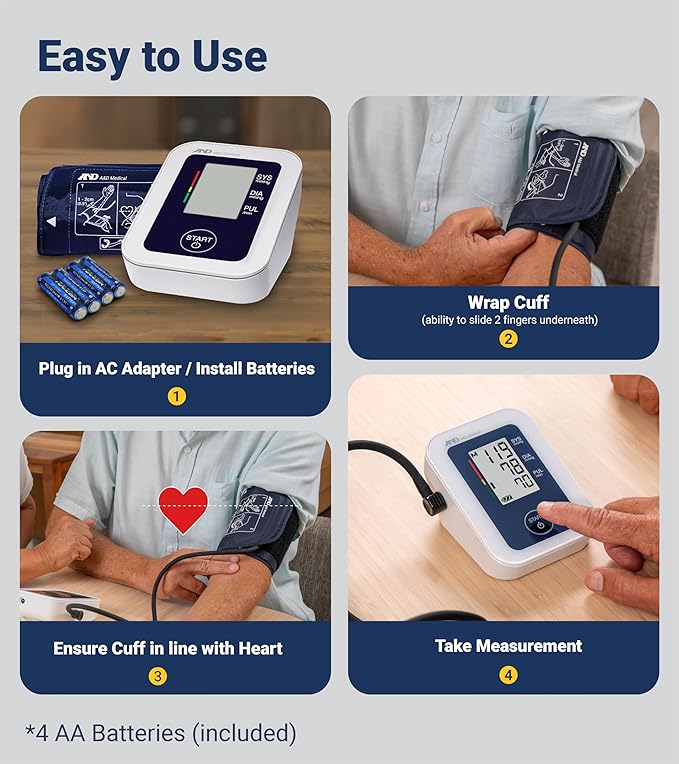 A&D Medical Blood Pressure Monitor for Home Use, UA-651 – Upper Arm Precise BP Machine – Wide Range Cuff (8.6” / 22-42cm), Adults, 4 AA Batteries