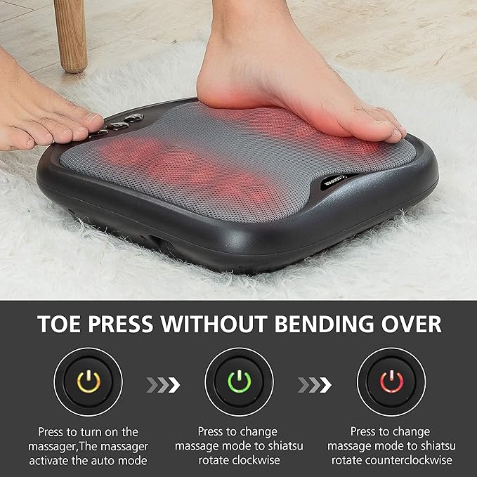 COMFIER Shiatsu Foot Massager with Heat- Kneading Foot & Back Massager with Washable Cover, Feet Warmer for Men,Women, Electric Feet Massager Machine for Plantar Fasciitis,Foot