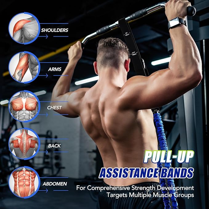 Pull Up Assistance Bands with Foot Support Pedal - 320LBS /400LBS Heavy Duty Resistance Bands Adjustable Weight/Height with 80Lbs Bands&Measured Strap for Strength Training Home Gym