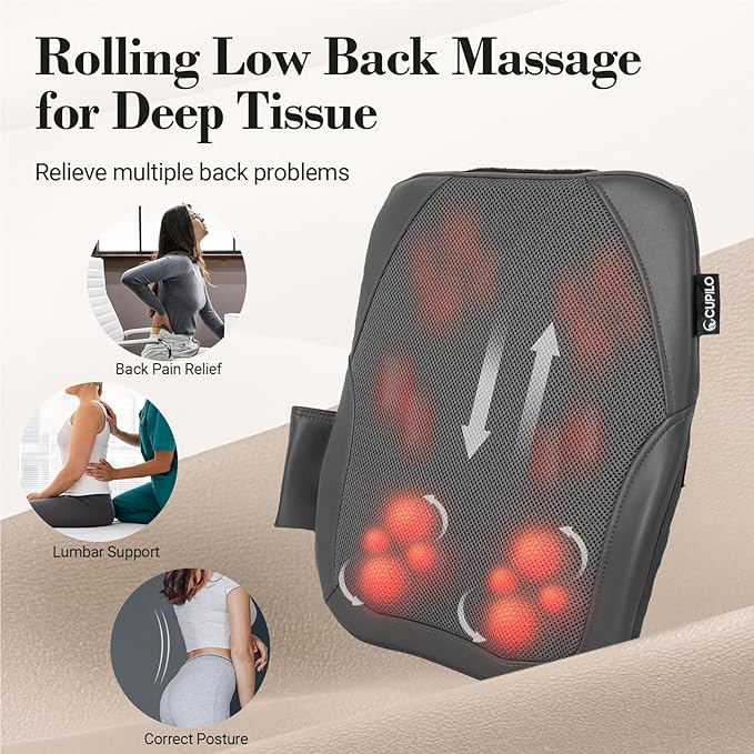 Shiatsu Low Back Massager - FSA Eligible HSA 3D Kneading Massage Pillow for Pain Relief Deep Tissue,Rolling Massager for Home Office,Gifts for Mom Dad Women Men