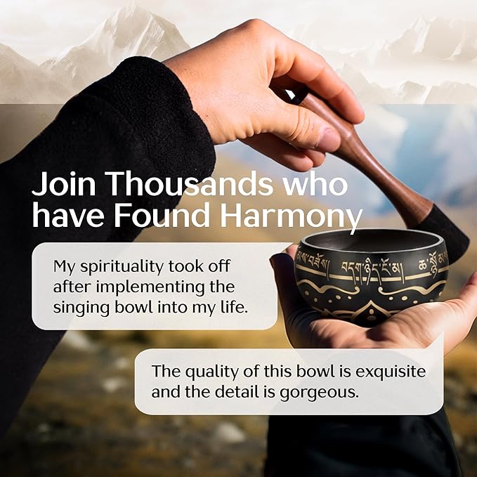 Handmade Tibetan Etched Singing Bowl Set with Case – Meditation Bowl & Sound Bowl with Cushion, Mallet & Guide – Stress Relief Instruments – Yoga Therapy Tools – Mindfulness Gift Set