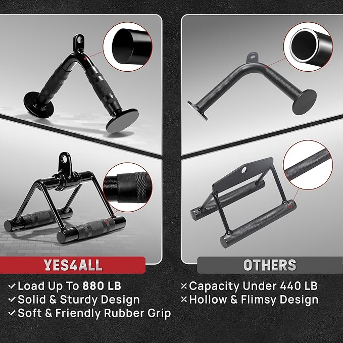 Yes4All Cable Machine Attachment, Double D Hanlde & Tricep Rope Cable Attachment, Weight Machine Accessories Load 880 LB for Home Gym