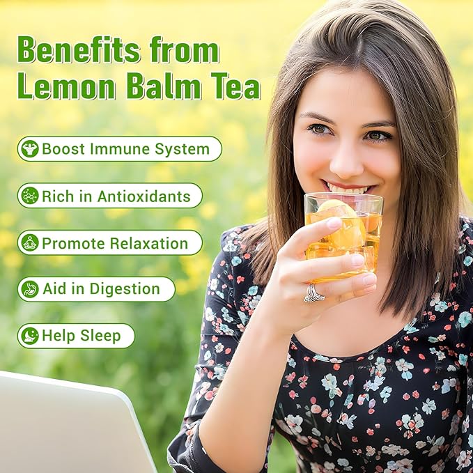 Lemon Balm Tea, 100% Pure & Natural Lemon Balm Leaves Herbal Tea Bags, Promotes Relaxation & Aid In Digestion, Caffeine Free, Non-GMO, Additives Free (1 Pack/100 Bags)