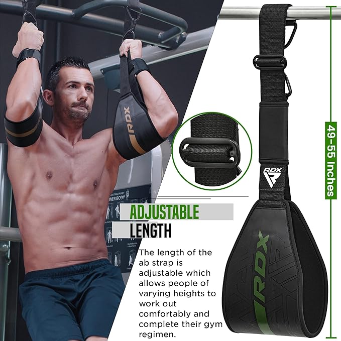 RDX AB Straps for Pull Up Bar Hanging (Pair), Maya Hide Leather, Abdominal Muscle Building Padded Arm Support Slings with D-Ring Strap, Leg Raise Exercise Fitness Workout Strength Training, Men Women
