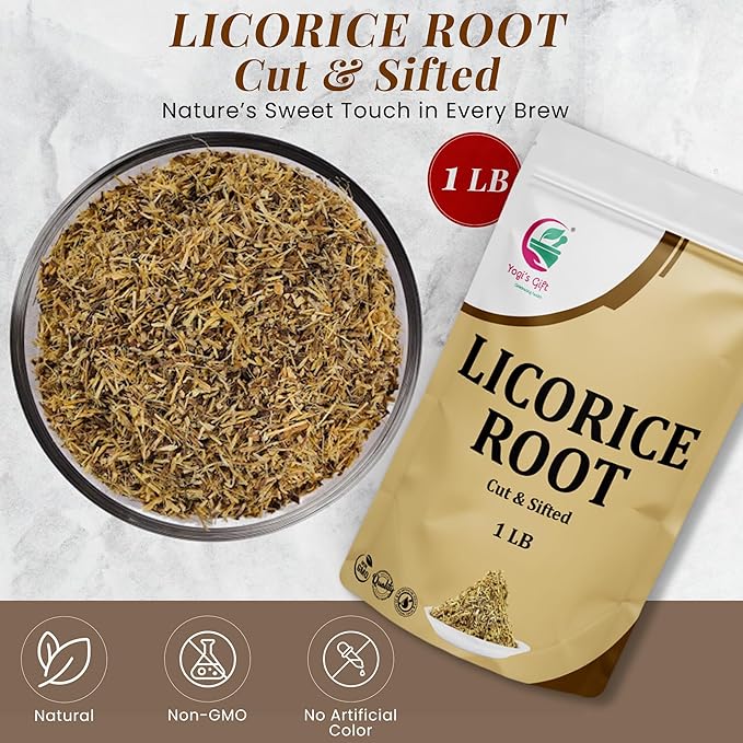 Licorice Root 1 LB, Cut and Sifted, 100% Pure & Natural Dried Licorice Root, Premium Quality, Ideal for Tea, Herbal Blends, and Wellness Uses - By Yogiโs Giftยฎ