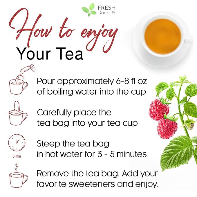 FreshDrinkUS, Premium Raspberry Leaf Tea with Chamomile โ 135 Tea Bags | Naturally Caffeine-Free Herbal Blend | Soothing Floral Flavor | Premium Loose Herbal Tea in Natural Material Tea Bags