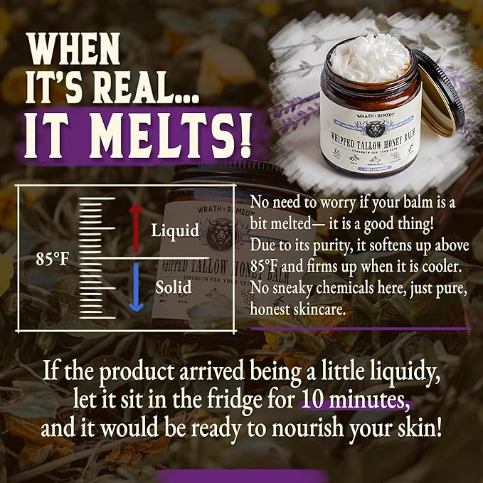 Organic Beef Tallow for Skin - 2OZ (Lavender, Concentrated) โ Grass Fed Beef Tallow for face + Body โ US-Made Tallow and Honey Balm Moisturizer for Dry & Sensitive Skin, Eczema, Rosacea(No Additives)