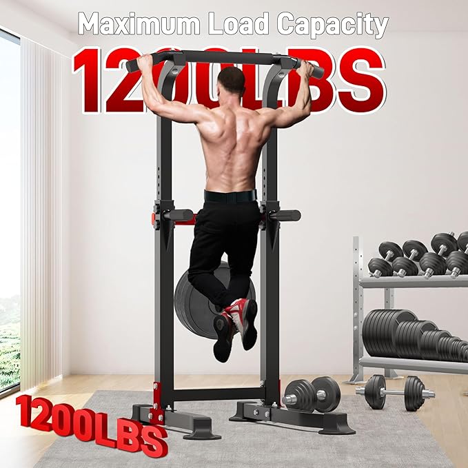 Outdoor Basic Power Tower, Pull Up Bar and Dip Station for Home Gym, 1600LBS Weight Capacity, Adjustable Height, Heavy Duty Steel Frame for Calisthenics, Strength Training Fitness Equipment