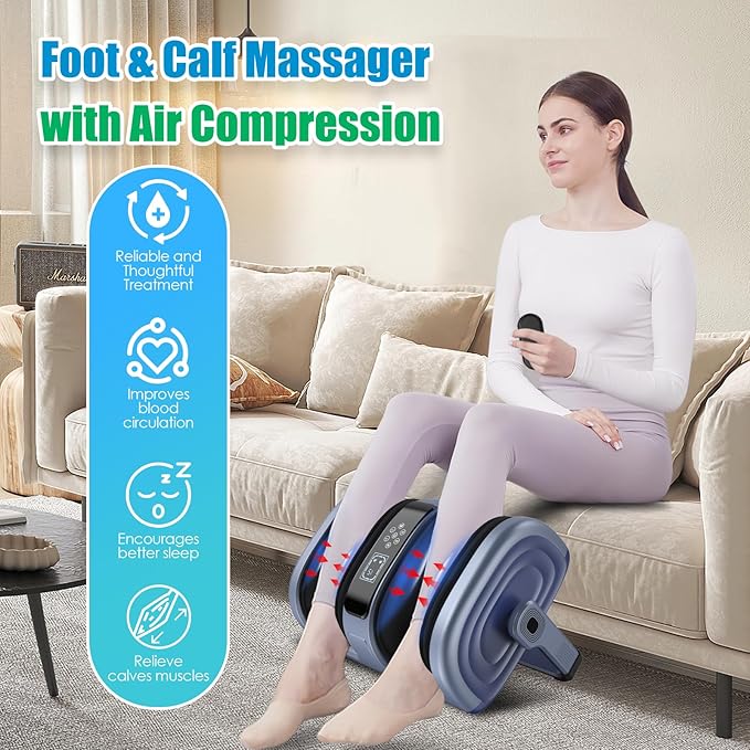 Shiatsu Foot & Calf Massager with Compression & Heating, Deep Tissue Kneading Improves Circulation, Helps Plantar Fasciitis, Massage Foot, Calf, Arms, Gift for Woman and Man, Fit Up to Feet Size 14
