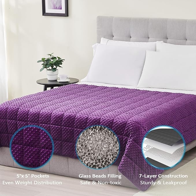L'AGRATY Weighted Blanket for Adult - 80"x87" 25lbs Minky Dots Heavy Blanket with Glass Beads Soft Breathable for All-Season Summer Fall Winter Thick Comfort for Sleeping
