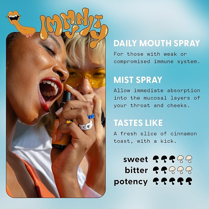 SuperMush Daily Immunity Mouth Spray Organic - Mushroom Immunity Spray Supplements - Turkey Tail & Reishi Mixed Mushrooms Extract - Immune & Digestive Health Support - 30ml Pure & Organic Turkey Tail
