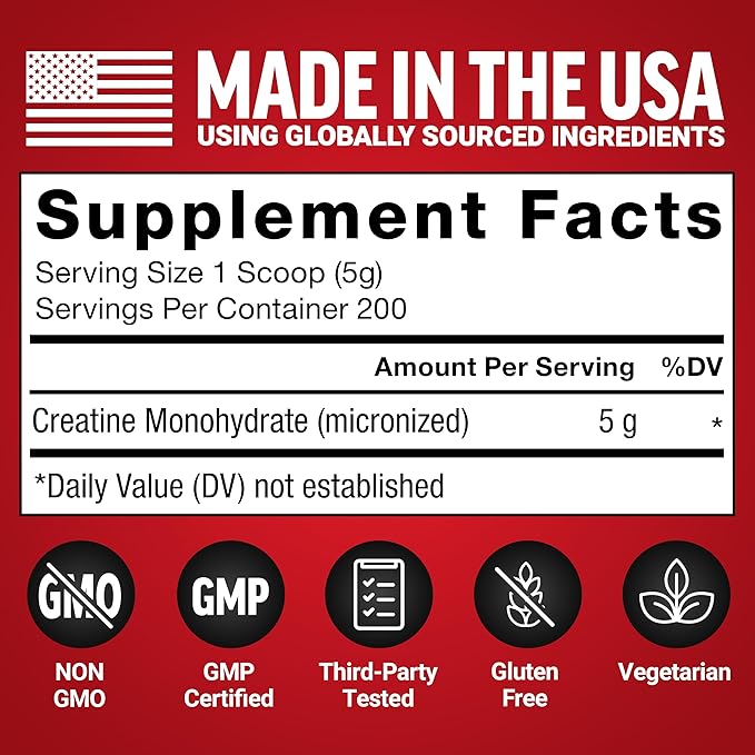 Force Factor Creatine Monohydrate Powder (1KG), 5g Micronized Dose to Support Muscle Growth, Strength, Recovery, Cognitive Health & Memory, Unflavored, 200 Servings