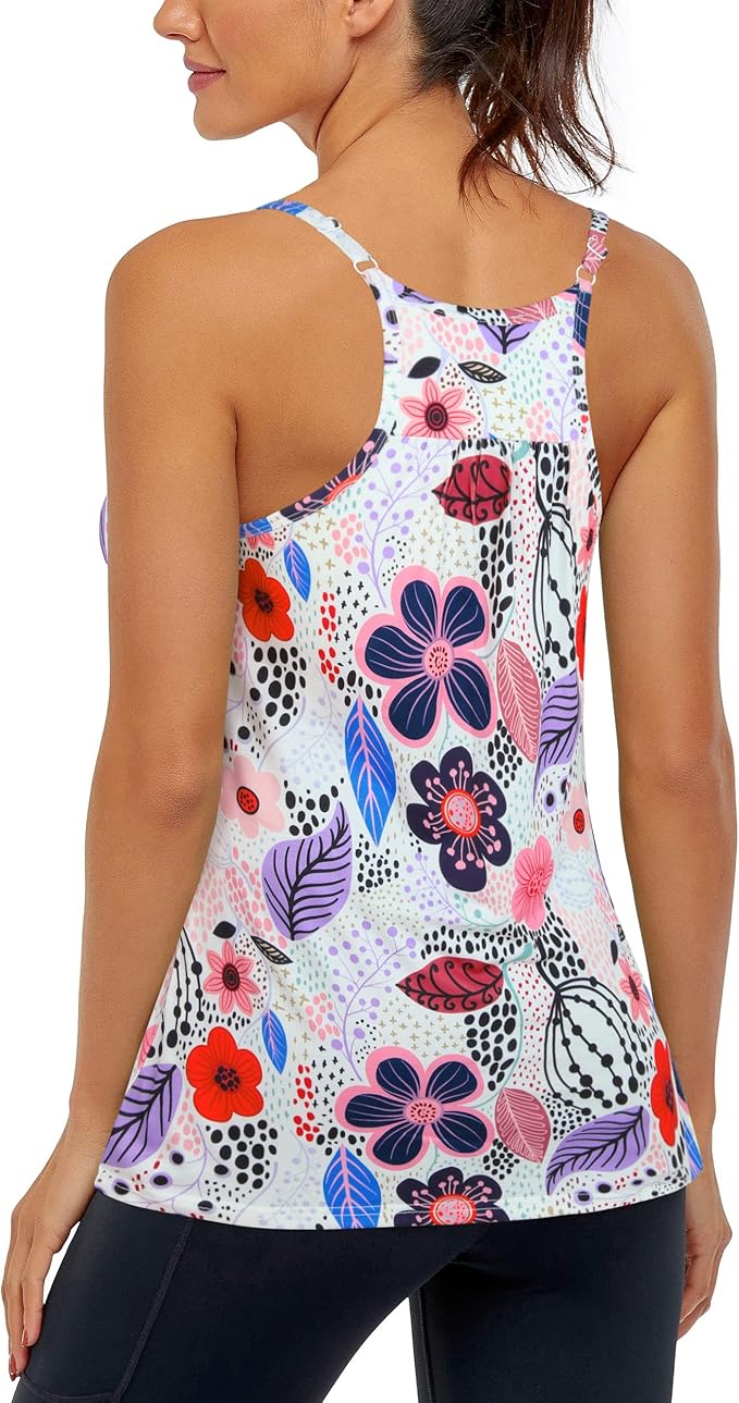 Hibelle Women's Workout Yoga Racerback Tank Tops with Built in Shelf Bra
