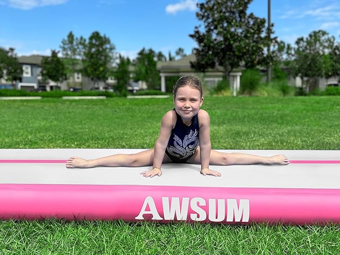 AWSUM Inflatable Air Gymnastics Mat 10ft/13ft/16ft/20ft/23ft Training mat 4/8 inches Thick tumbling mat with Electric Pump for Home/Gym/Outdoor