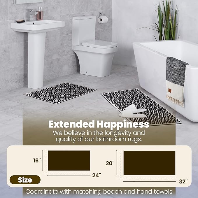 Bathroom Rugs 100% Cotton (Set of 2) – Absorbent Turkish Bath Mat Sets – Washable Rug for Floor & Tub – Non–Slip Bath Mats for Bathroom – Quick Dry Mat – 16x24 and 20x32 – Beige