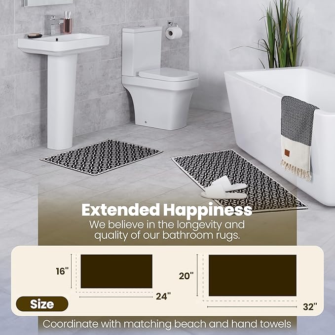 Bathroom Rugs 100% Cotton (Set of 2) – Absorbent Turkish Bath Mat Sets – Washable Rug for Floor & Tub – Non–Slip Bath Mats for Bathroom – Quick Dry Mat – 16x24 and 20x32 – Grey