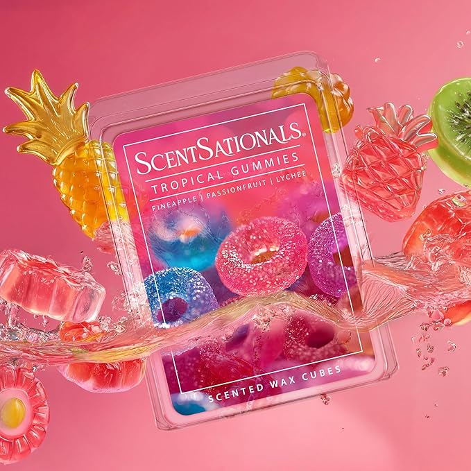 Scentsationals Wax Melts, Wax Cubes Strong Scent – Candy Collection 2 Tropical Gummies – Long Lasting Scented Melts for Warmer, 10oz (24-Cubes)