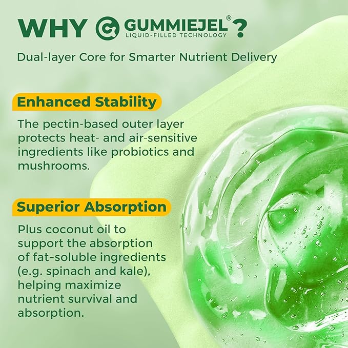 Organic Super Greens Daily Gummies + Probiotics, Spirulina, Chlorella, Spinach, Broccoli, Fiber, Fruits Veggies, Mushroom - Greens Powder Superfood Alternative, Natural Energy, Sugar Free Vegan, 60Cts