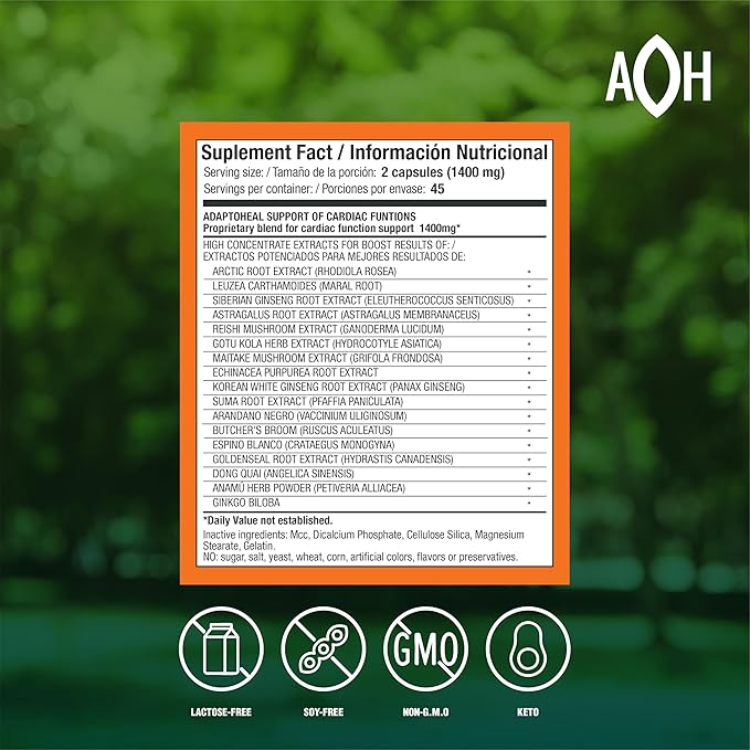 ADAPTOHEAL Blood Pressure Supplement with Adaptogens - Reishi, Ginkgo Biloba, Astragulus & Hawthorn Berry - 700mg - 90 Capsules