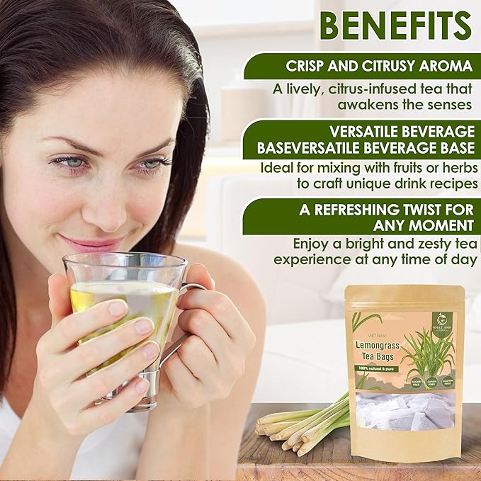 NHAT ANH FARM - Premium Lemongrass Tea Bags, 40 Lemongrass Tea Bags, 100% Natural Dried Lemongrass, Naturally Sweet Herbal Tea, Sugar-Free, Caffeine-Free, No Additives