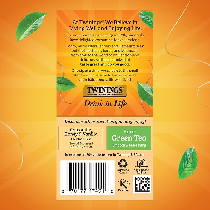 Twinings Peppermint & Creamy Vanilla Herbal Tea Individually Wrapped Bags, 20 Count (Pack of 1), Formerly Buttermint, Naturally Caffeine-Free, Enjoy Hot or Iced