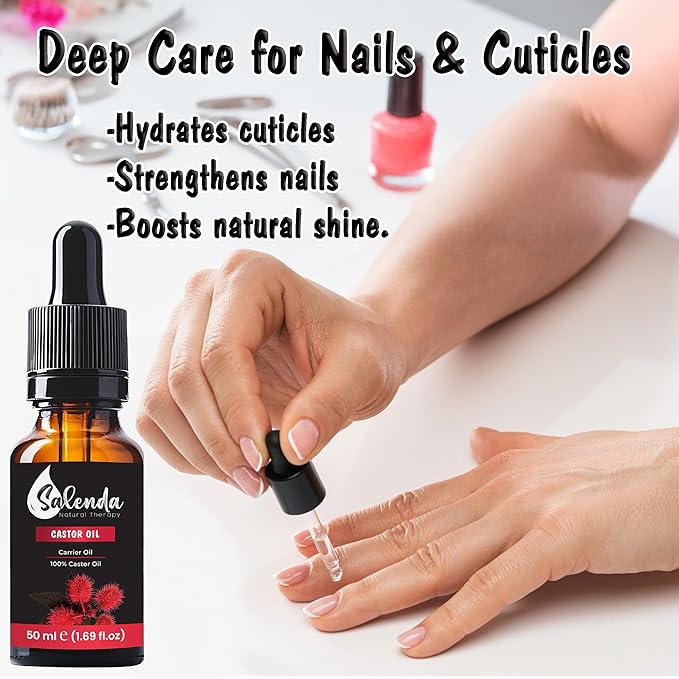 Castor Oil for Hair Growth, Natural 100% Pure, Eyelashes Serum, Eyebrows, Skin Moisturizer with Starter Kit-1.69 Fl Oz (50 ml)