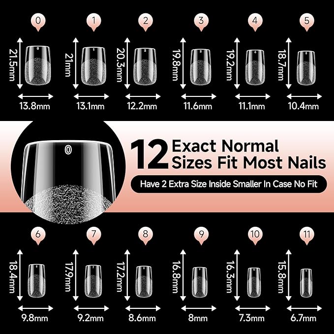 UNA GELLA Nail Tips Short Square, Pre-buff Matte Gel Nails Tips Short Square Nail Tips 120pcs Clear Full Cover False Fake Nails for Nail Extensions DIY Home Salon 12 Sizes for Women
