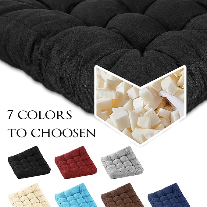 Meditation Floor Cushions, Thickened Floor Pillow for Adults, Large Square Pillows Seat Cushion for Tatami Living Room Yoga, Memory Sponge Block Added, 22x22 Inch, Black