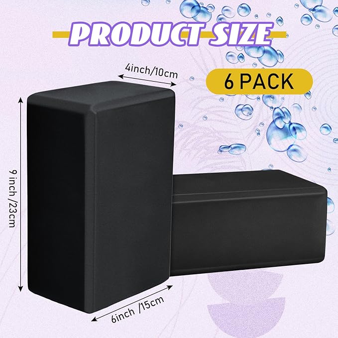 Wettarn 6 Pack Yoga Blocks 9 x 6 x 4 Inch Eva Foam Lightweight Non Slip Yoga Props for Yoga Pilates Stretching Meditation