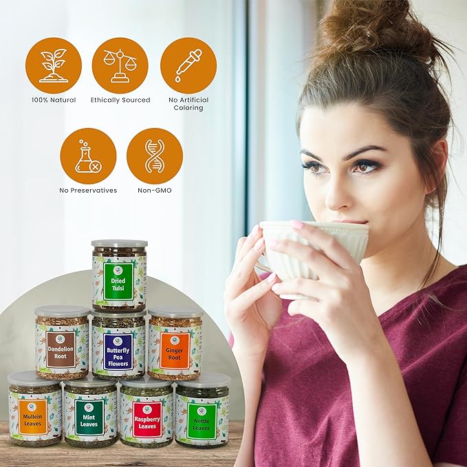 Loose Leaf Tea Set | Upto 450 Servings | Set of 8 teas for Wellness and Flavor Enthusiasts | Experience Blissful Infusion & Refreshing Aromatic Teas! | 100% Natural Ingredients | by Yogi's Giftยฎ