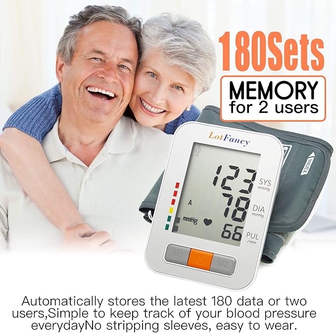 Blood Pressure Monitor, LotFancy Digital Sphygmomanometer, 180-Readings Upper Arm Medium Cuff (9-13")