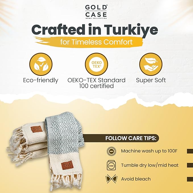 Gold CASE Turkish Hand Towels for Bathroom Set of 4–20x40''–100% Cotton Bathroom Hand Towels – Zeus Towel for Spa, Face, Tea & Dishcloth – Decorative Cloth – Aqua